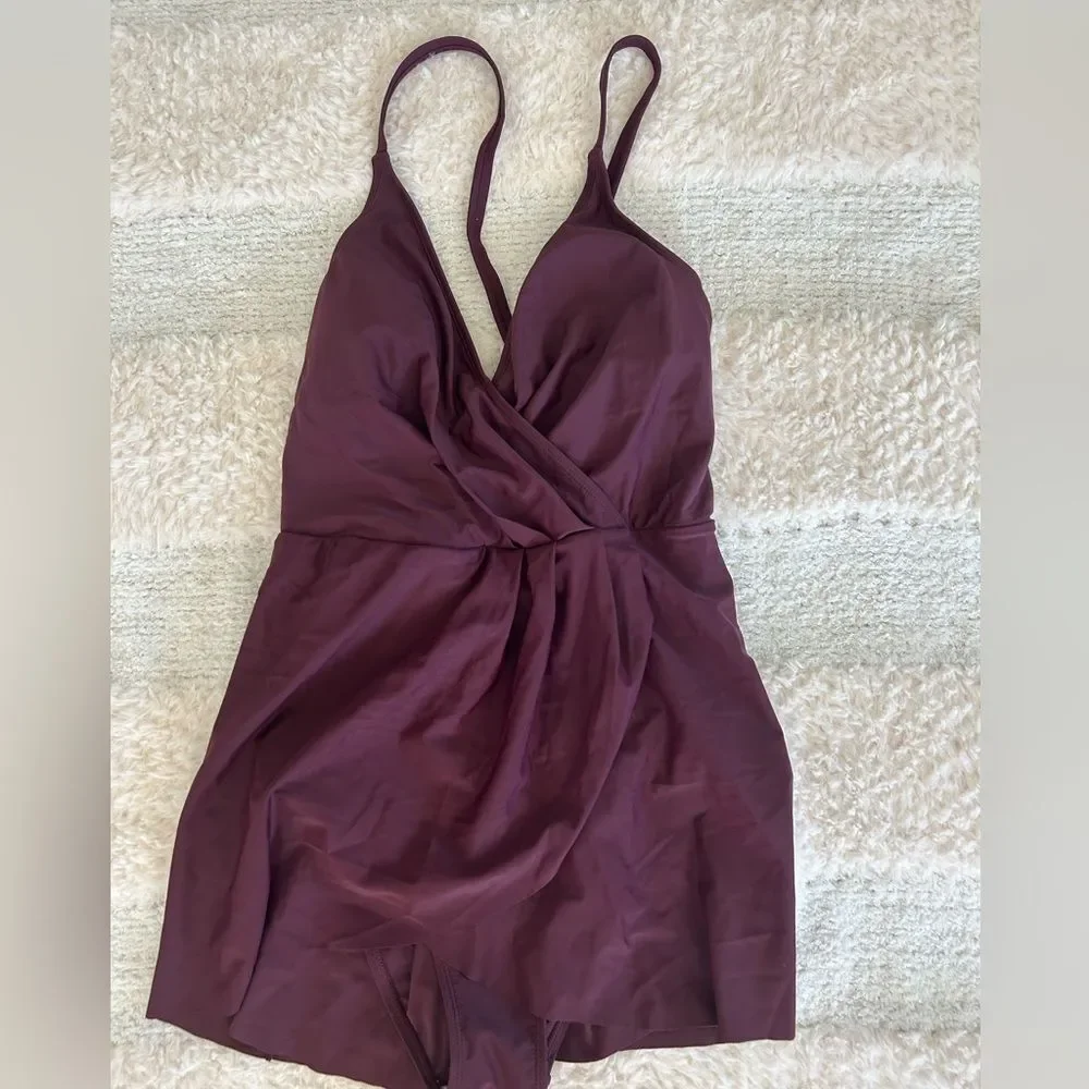 Cupshe Women's Ruched Cross Back Swim Dress, Size Small, Purple, NWT